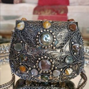 Silver Metal Purse Semiprecious Stone